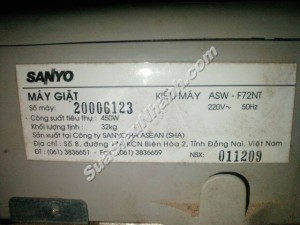Sửa máy giặt SANYO ASW-F72NT