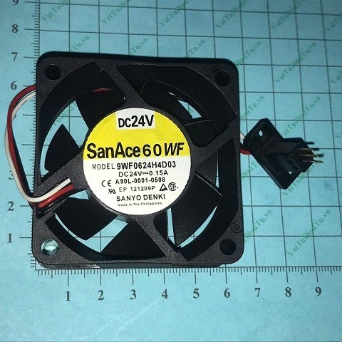 9WF0624H4D03 Quạt tản nhiệt 24V 0.15A 60x60x25mm SANYO 3 dây đầu FANUC 3 chân; Mã: 9WF0624H4D03; Hãng: SANYO; Xuất xứ: Hàng mới