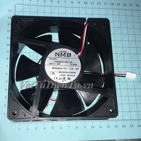 11938KA-24L-EL Quạt tản nhiệt 24V 0.4A 120x120x38mm NMB 3 dây đầu cắm B2; Mã: 11938KA-24L-EL; Thương hiệu: NMB; Xuất xứ: Hàng mới