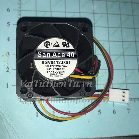 9GV0412J301 Quạt tản nhiệt 12V 0.6A 40x40x28mm Sanyo 3 dây đầu cắm B2; Mã: 9GV0412J301; Thương hiệu: Sanyo; Xuất xứ: Hàng mới