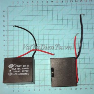 Tụ quạt CBB61 20uF 450V 20uF; Mã: CBB61-20uF450V; Kiểu chân: 2 dây