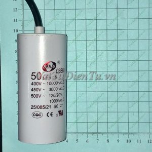 Tụ khởi động tụ CBB60 50UF 450V 50UF SENJU; Mã: CBB60-50UF450V; Kiểu chân: 2 dây; Xuất xứ: Hàng mới