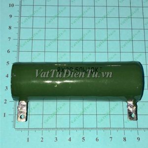 RX20-10KJ50W Điện trở sứ xanh 10K 50W 10KJ L51xD21xd12mm (điện trở phanh, điện trở hãm ZG11); Mã: RX20-50W10KJ; Kiểu chân: 2 đầu cắm hàn; Xuất xứ: Hàng mới