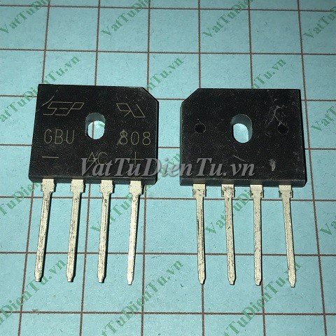 GBU808 Cầu Diode dẹt 8A 800V; Mã: GBU808; Kiểu chân: cắm 4 chân dẹt; Xuất xứ: Hàng mới
