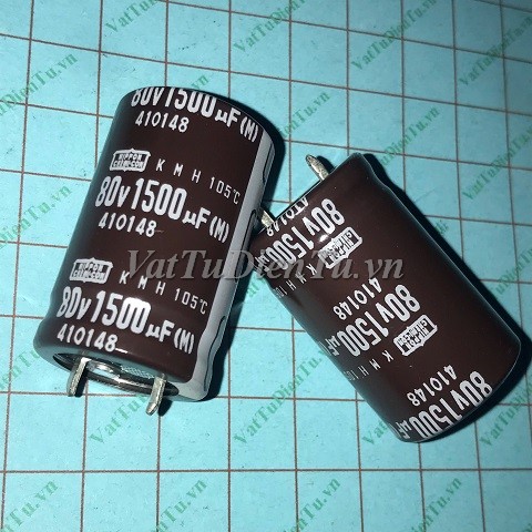 Tụ điện 1500UF 80V 1500U80V1500UF 25X25mm KMH; Mã: C1500U80V25X25; Kiểu chân: 2 chân sừng