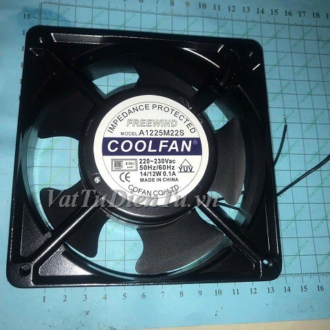 A1225M22S Quạt tản nhiệt 220V 0.1A 120x120x38mm COOLFAN 2 dây; Mã: A1225M22S; Thương hiệu: COFAN; Chất liệu: Kim loại (khung, vỏ); Xuất xứ: Hàng mới