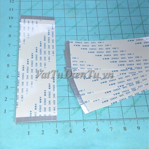 AWM-60-05-100-A Cáp thuận FFC/FPC 60P 0.5mm dài 100mm; Mã: AWM-60-05-100-A; Số chân, pin (P): 60Pin; Bước chân, khoảng cách giữa tâm 2 chân: 0.5mm; Tổng chiều dài: 100mm; Tổng chiều rộng: 30.5mm; Loại đầu cắm tiếp xúc: A thuận cùng mặt; Độ dày cáp: 0.12mm