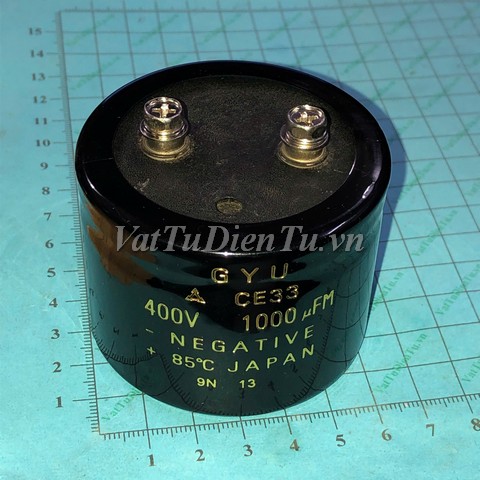 Tụ 1000uF 400V 1000uF400V1000uF GYU 65X45mm tụ hóa; Mã: CP1000uF400V65X45; Kiểu chân: Cắm; Thương hiệu: Nippon; Xuất xứ: Hàng mới