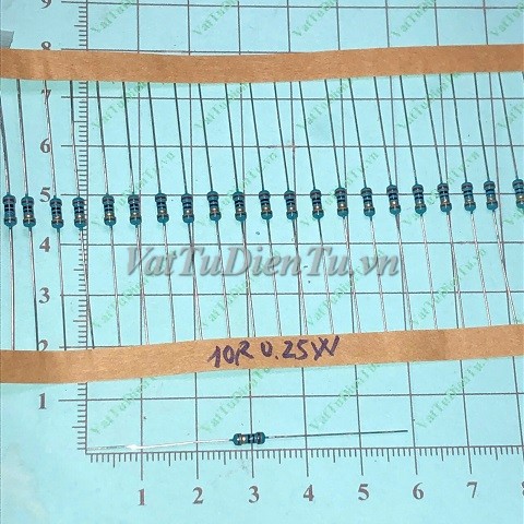 Điện trở 10R 0.25W 10R0.25W10R 1/4W 1%; Mã: R10R025W; Phân nhóm: Điện trở 1/4W; Xuất xứ: Hang mới