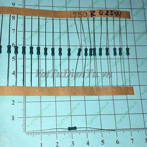 Điện trở 750R 0.25W 750R0.25W750R sai số 1%; Mã: R750R025W; Xuất xứ: Hàng mới