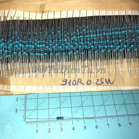 Điện trở 910R 0.25W 910R0.25W910R sai số 1%; Mã: R910R025W; Xuất xứ: Hàng mới