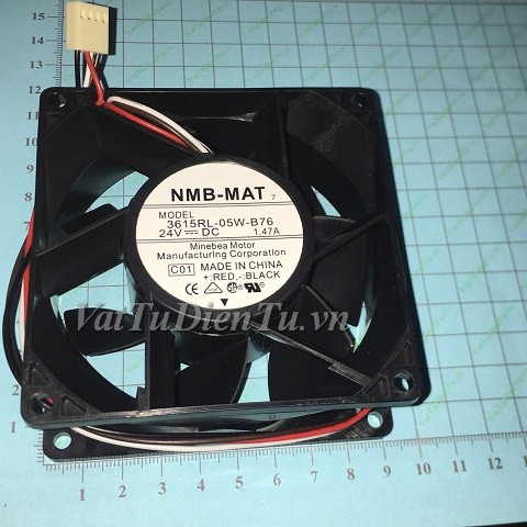 3615RL-05W-B76 Quạt tản nhiệt 24V 1.47A 92x92x38mm NMB 4 dây đầu cắm B3; Mã: 3615RL-05W-B76; Thương hiệu: NMB; Xuất xứ: Hàng mới