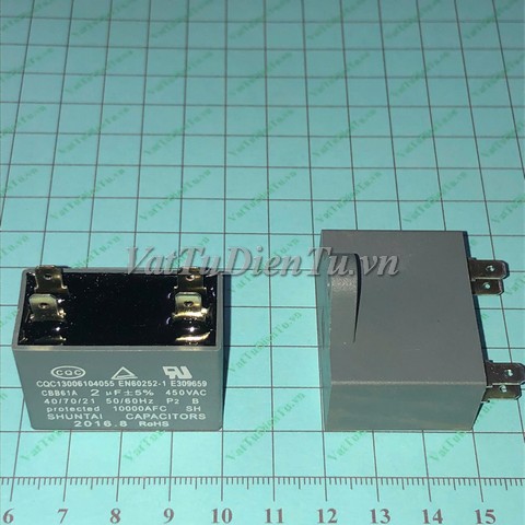 Tụ 2uF 450VAC CBB61-2uF450V 4 chân có lỗ bắt ốc; Mã: CBB61-2uF450V