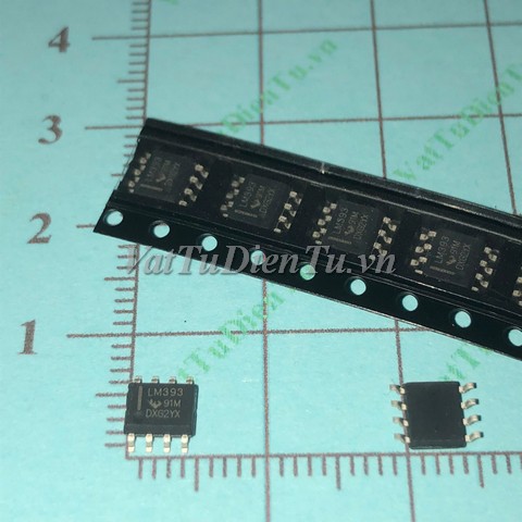 LM393 LM393DR SOP8 3.9mm IC thuật toán COMPARATOR DUAL DIFF; Mã: LM393; Kiểu chân: dán SOP-8; Hãng sx: TI