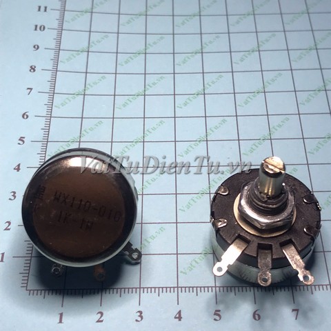 WX010 WX110 WX110(010) 1K 1W Biến trở 1K 1W 5%, chiết áp 1K 1W; Mã: WX110-1K; Dùng cho: Vật tư biến tần; Thông số: Vít lỗ: 9.8mm Đường kính trục: 5.95mm