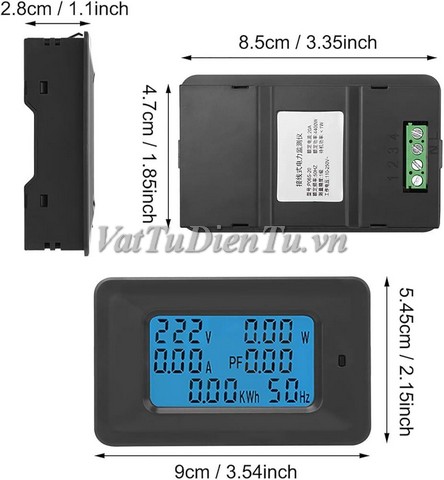 P06S-20A Công tơ mét điện tử gia đình 20A, đồng hồ đo công suất, hiển thị 6 thông số V, A, W, kW, Hz, PF; Mã: P06S-20A