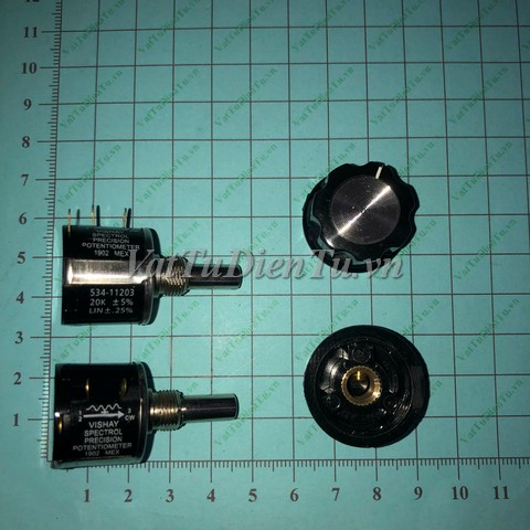 Biến trở 534-1-1 20K 2W VISHAY kèm núm A03; Mã: 534-11103-20K; Xuất xứ: Hàng mới; Thương hiệu: VISHAY; Mã kho: 534-11103-20K-095