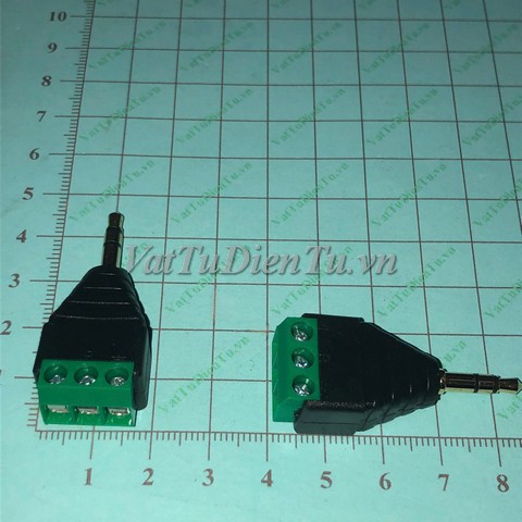 Jack audio 3.5mm đực sang 3 chân cắm domino màu xanh lá; Mã: JACK35G; Xuất xứ: Hàng mới