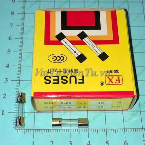 Cầu chì 30A 250V ống thủy tinh 5x20mm; Mã F30A250V5x20